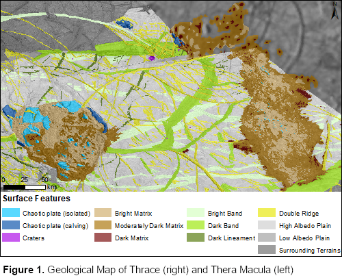 Figure 1. Geological Map of Thrace (right) and Thera Macula (left).